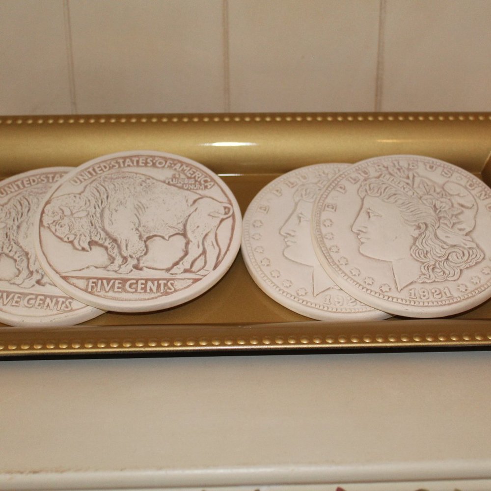 Absorbent Drink Coaster set Morgan Silver Dollar & Buffalo Nickel Design